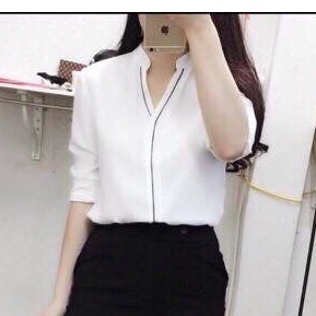 Áo sơ mi công sở nữ lụa viền cổ ba màu trắng, hồng, đen chất lụa mềm mát | BigBuy360 - bigbuy360.vn