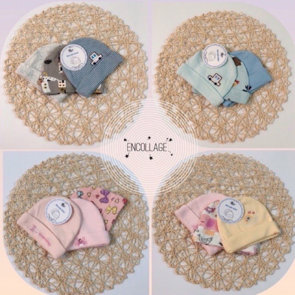 Set 3 mũ nỉ cotton 2 lớp cho bé