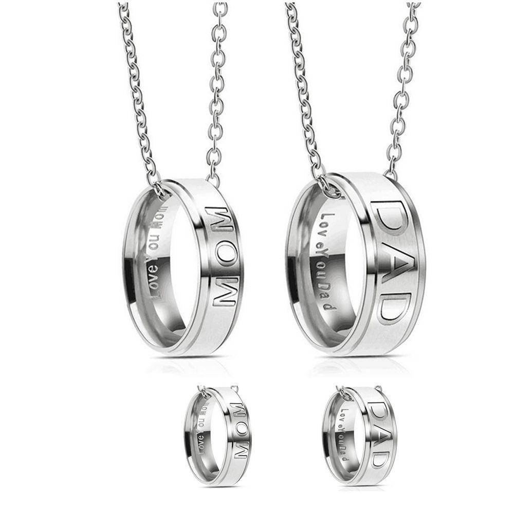 Vòng cổ Mặt Nhẫn Khắc Chữ DAD / MOM Thời Trang
