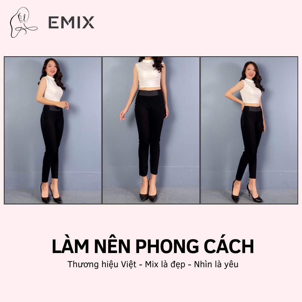Quần legging nữ EMIX (màu đen), dáng dài, cạp cao, form ôm, co giãn tốt, vải umi mềm nhẹ, thiết kế đặc biệt thoải mái | BigBuy360 - bigbuy360.vn