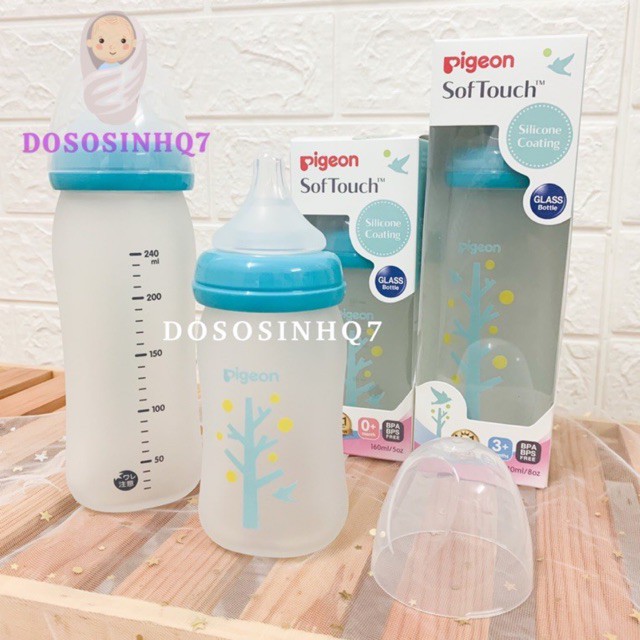 Bình sữa thuỷ tinh silicon Pigeon 160ml/240ml
