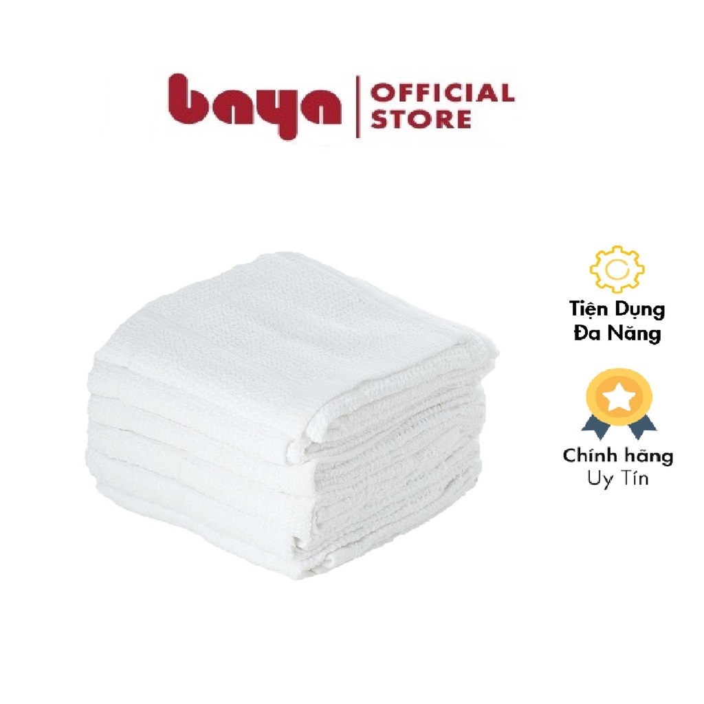Bộ 5 Khăn Lau Đa Năng BAYA CARE 2833 Vải Cotton Màu Trắng L20xW20