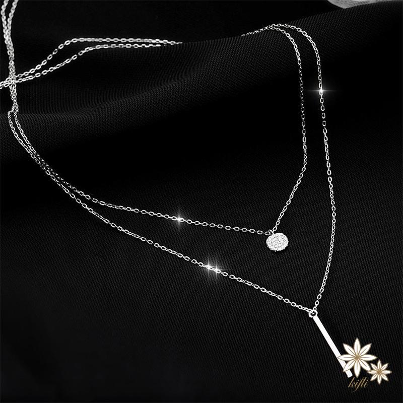 Vòng Cổ Hai Lớp Đính Đá Kim Cương Đơn Giản Phong Cách Harajuku Cho Nữ