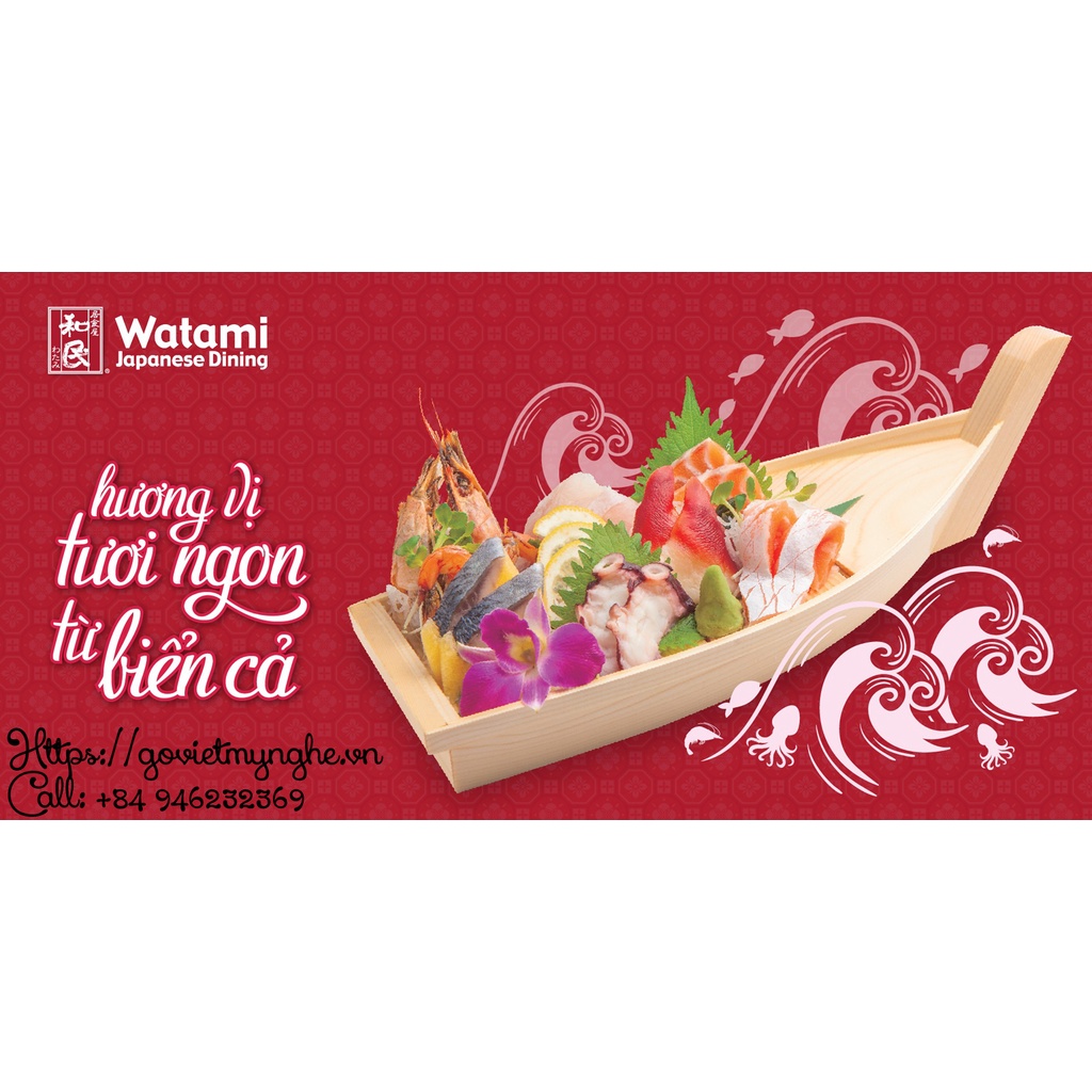 Khay sushi sashimi thuyền gỗ khay thuyền gỗ trang trí món Nhật hàng chuẩn- Gỗ thông nhập khẩu
