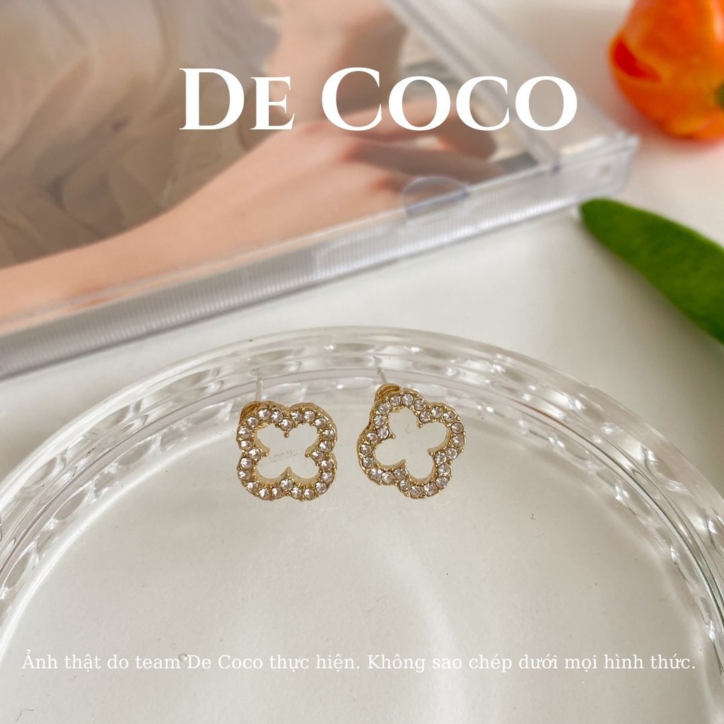 Khuyên tai bông tai cỏ 4 lá đính đá De Coco