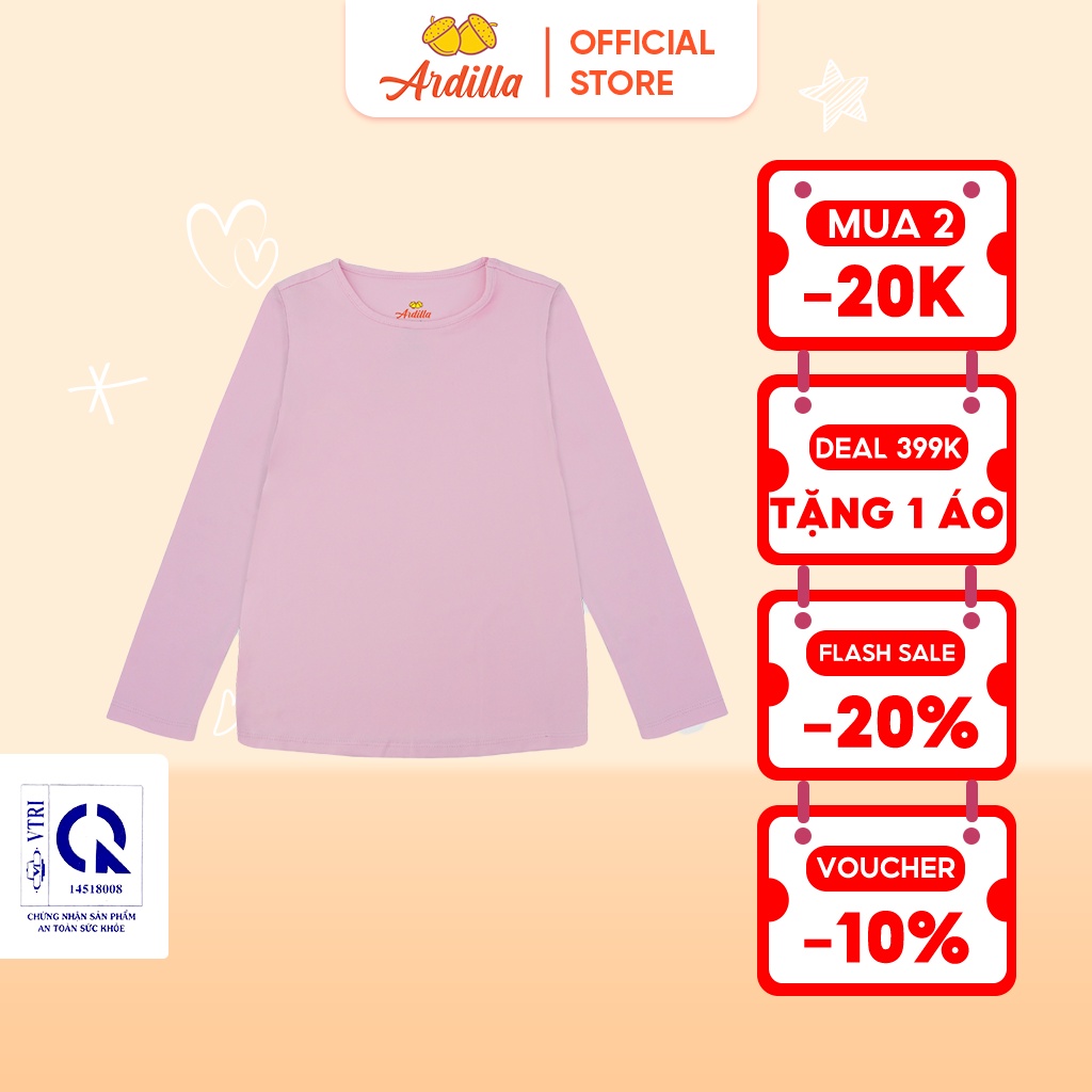 Áo Body Giữ Nhiệt Bé Gái ARDILLA Cổ Tròn, Tay Dài Vải Thấm Hút Tốt, Màu Sắc Tươi Sáng Cho Bé 2-13 Tuổi AA9000