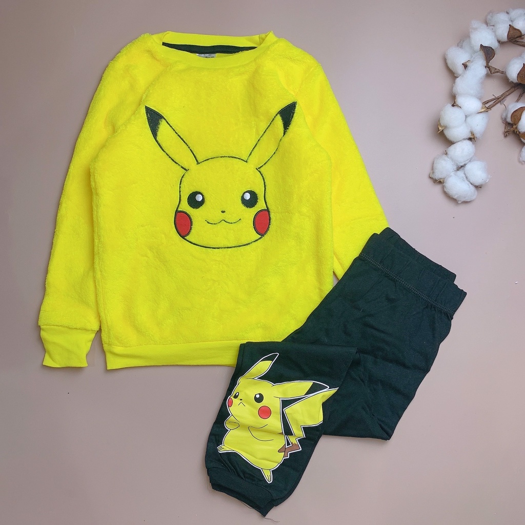 Bộ George pikachu áo nỉ băng lông, quần cotton BT