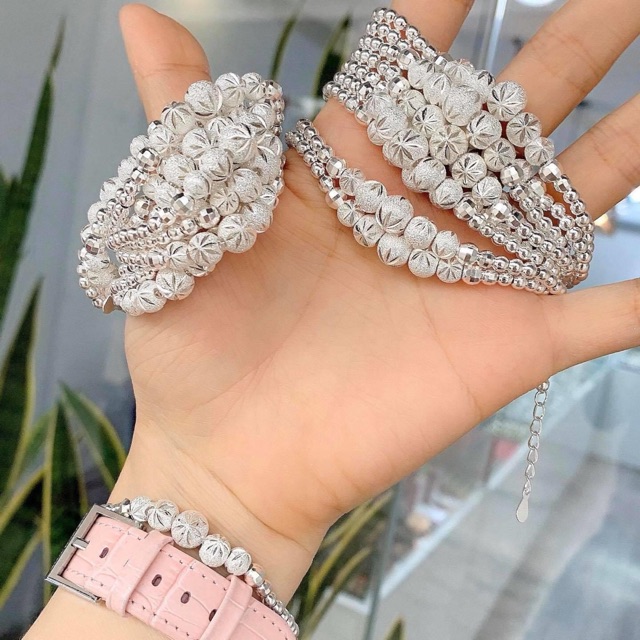 Lắc tay bạc nữ TLEE nguyên chất bi quả trám lấp lánh TleeJewelry LT0155