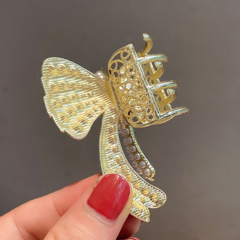 Kẹp Tóc Nơ Đính Đá Và Ngọc Trai Giả Phong Cách Vintage Mới