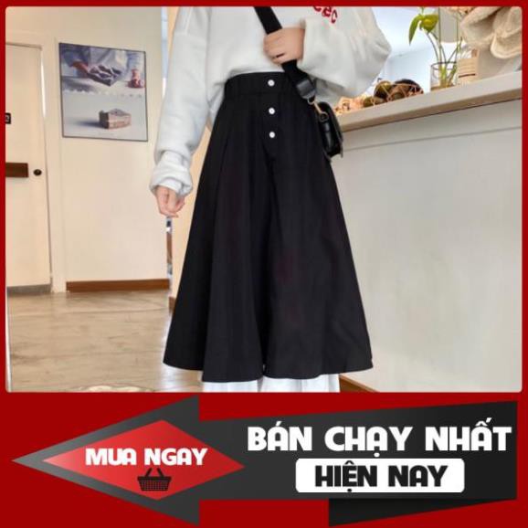 Chân váy phối khuy trắng cạp cao, chân váy dài ♥️ Chân váy ulzzang, chân váy xòe ♥️ Chân váy lưng cao - NhimShop CV11