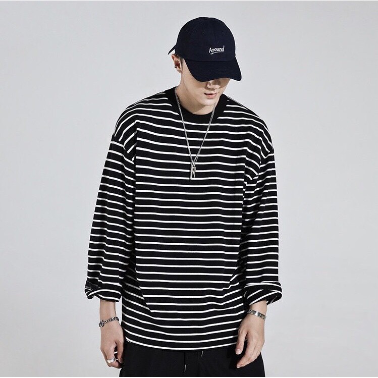Áo thun tay dài form rộng - phông dài tay nam nữ oversize sọc nhí - 2N Unisex