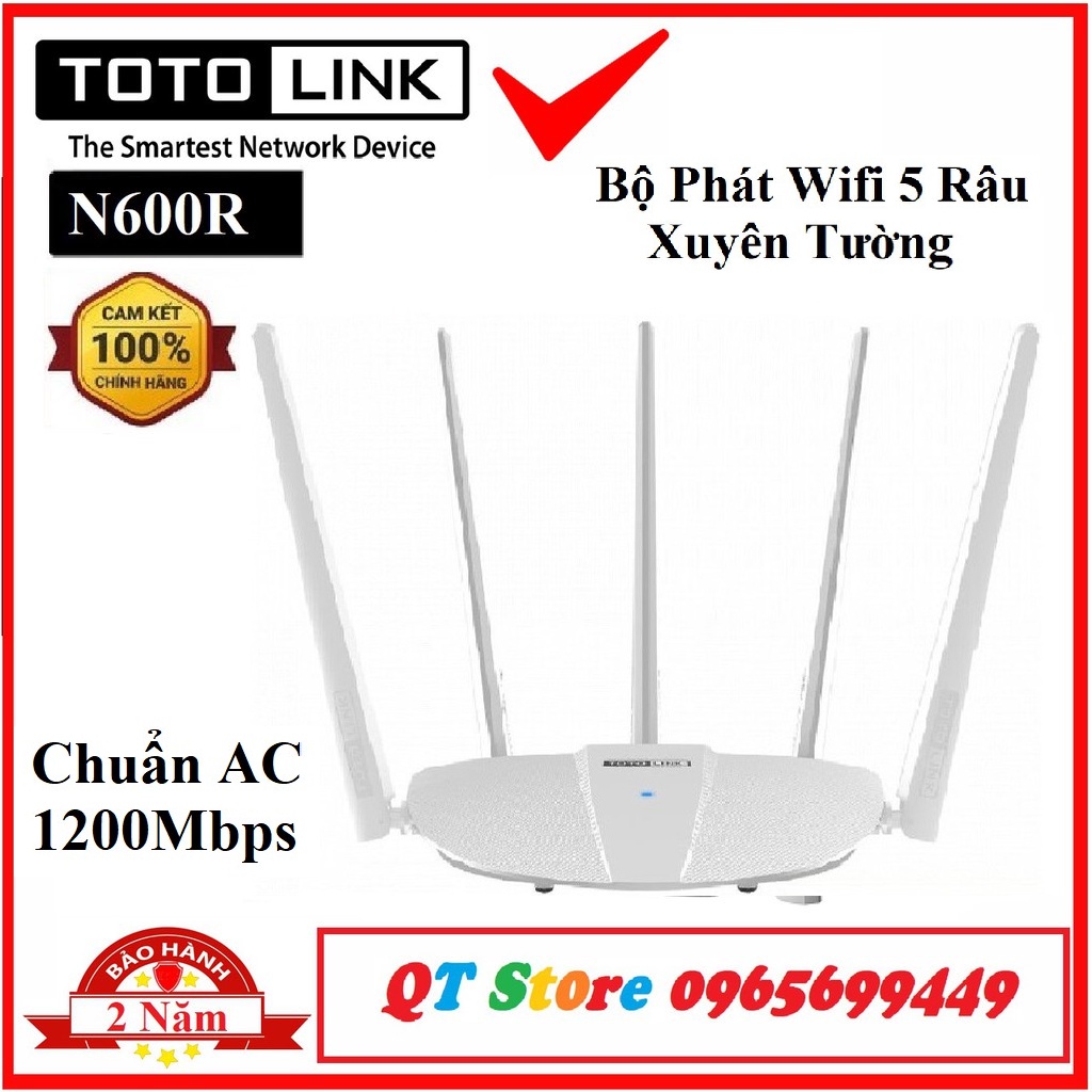 Bộ Phát Wifi Xuyên Tường Siêu Mạnh 5 Râu Chuẩn AC1200 Totolink A810r-Hàng Chính Hãng