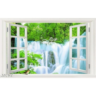 TRANH DÁN TƯỜNG 3D CỬA SỔ PHONG CẢNH ĐẸP 397NT  -  TRANH DÁN TƯỜNG HÌNH Ô CỬA SỔ NHÌN RA PHONG CẢNH