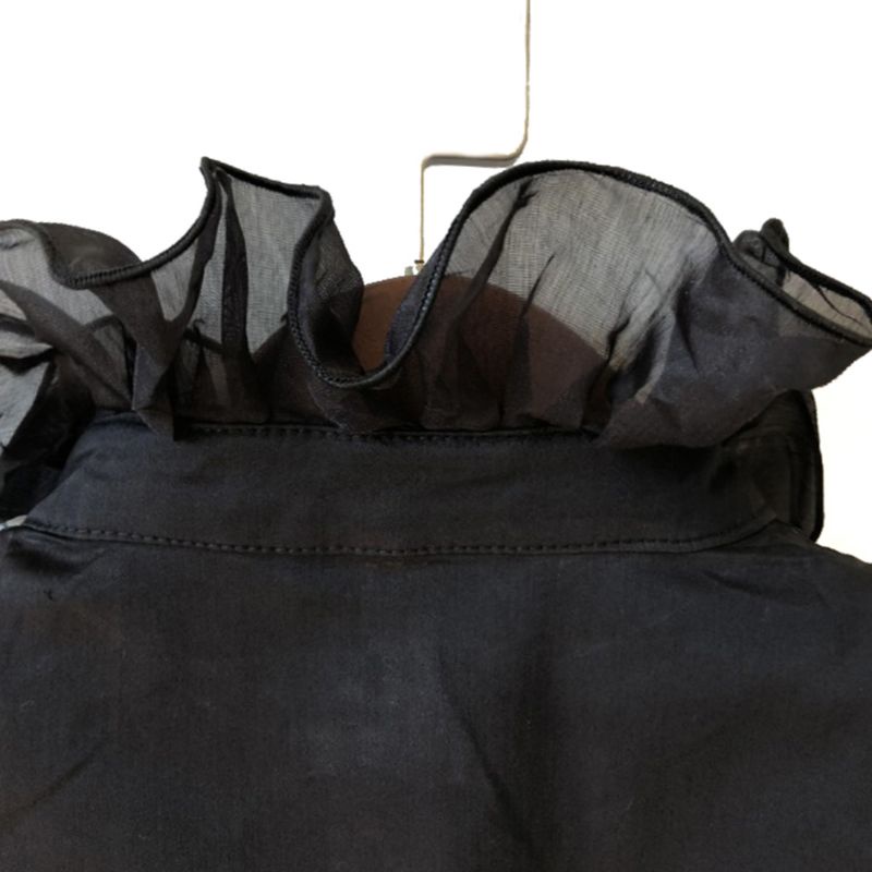 Cổ Áo Đứng Phối Bèo Nhún Màu Trơn Kiểu Công Chúa Hàn Quốc Xinh Xắn Cho Nữ