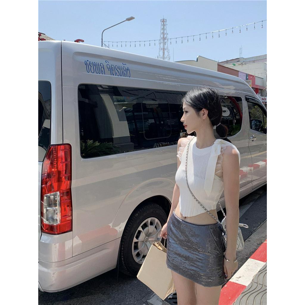 Áo Dệt Kim Sát Nách Thắt Dây Eo Thời Trang Cho Nữ