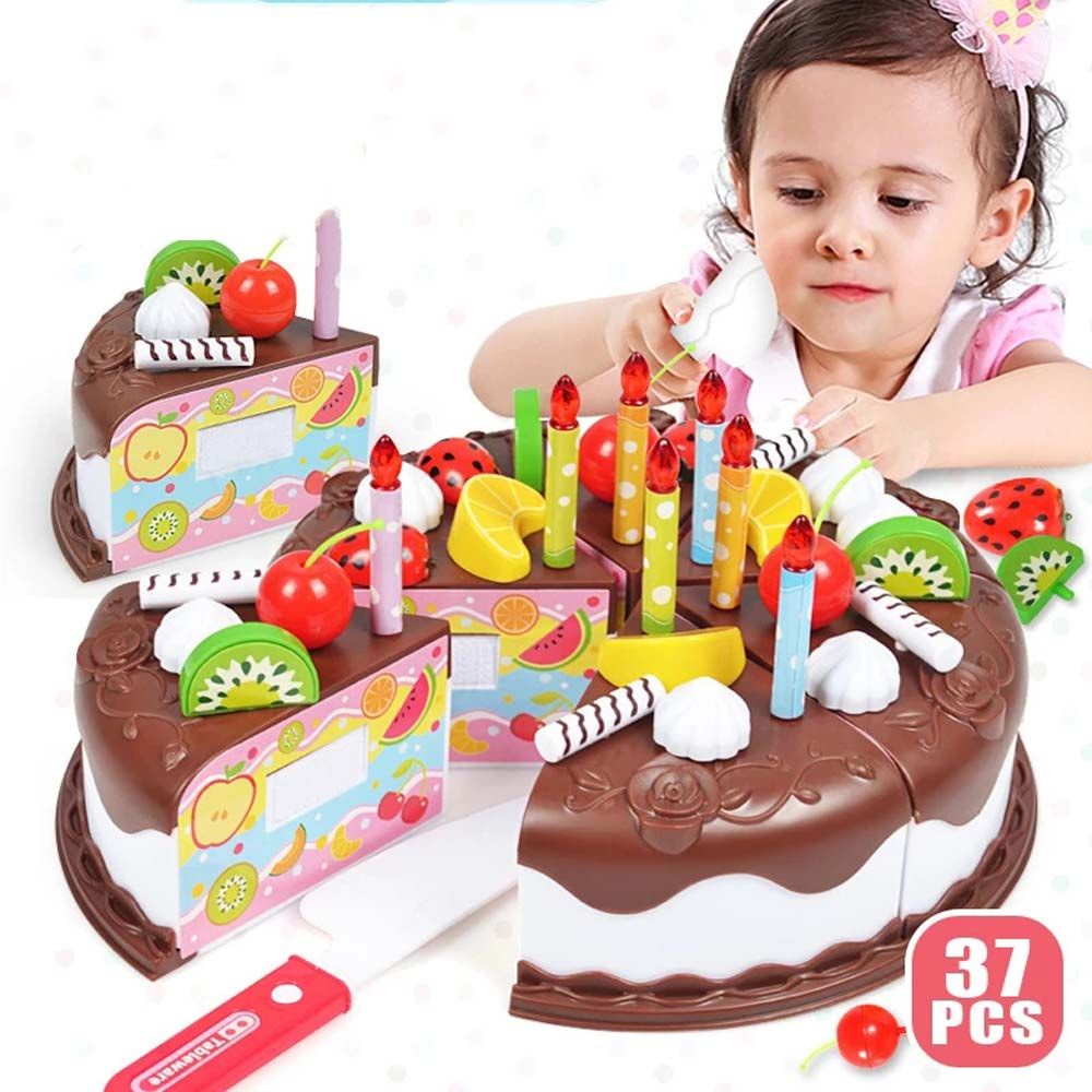Bộ 37 món đồ chơi giả cắt bánh kem nhiều màu sắc DIY cho bé 1 tuổi