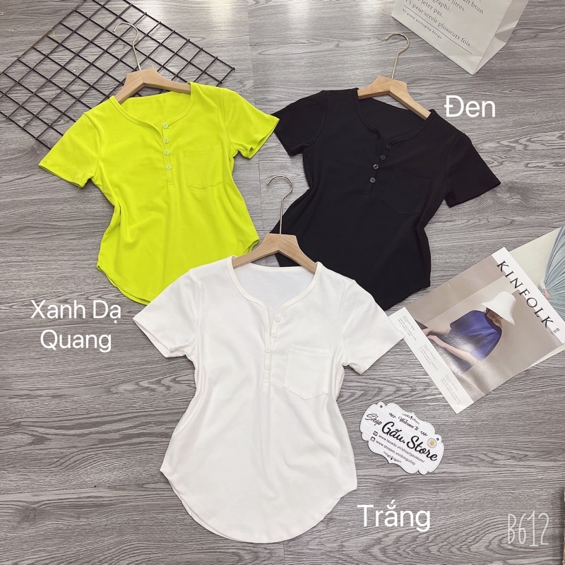 Áo thun body vạt bầu TAY NGẮN cổ V phối túi