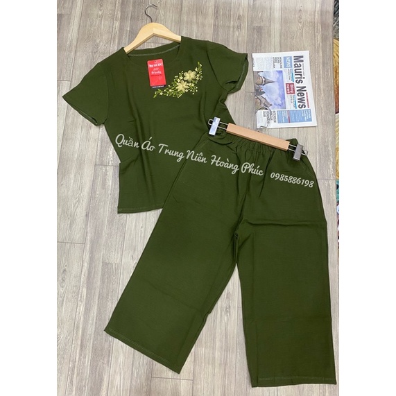 Đồ bộ trung niên đũi áo cộc quần lửng ống rộng bigsize cho bà cho mẹ đẹp thêu hoa vi tính đủ màu mặc mùa hè mát