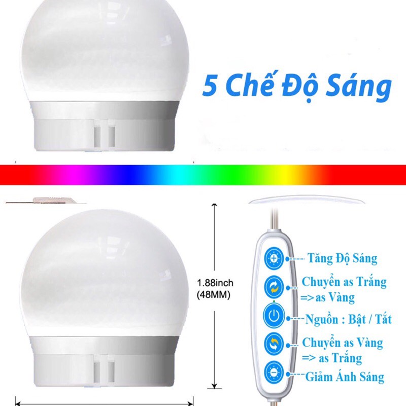 Bộ 10 bóng đèn LED,Dán gương Gương Trang Điểm-Dán gương tiện lợi-5 chế độ sáng BL-030,BL-031,BL-032 BL-033,BL-034,BL-035