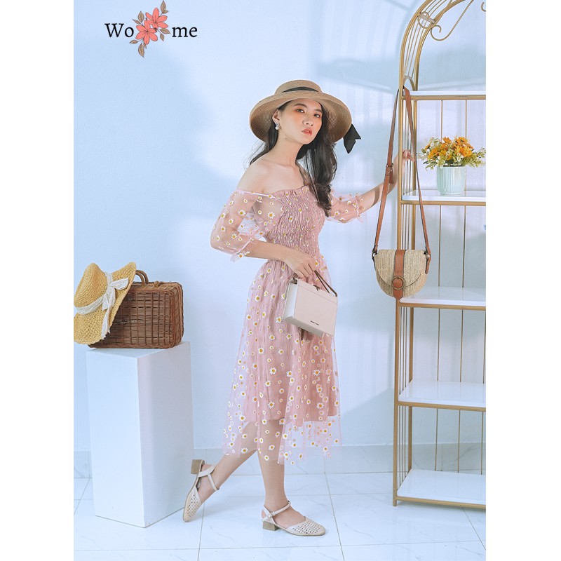 Váy hoa cúc nhí nhún ngực phối ren dáng xòe đi dự tiệc, đi chơi hàng cao cấp VHC | BigBuy360 - bigbuy360.vn