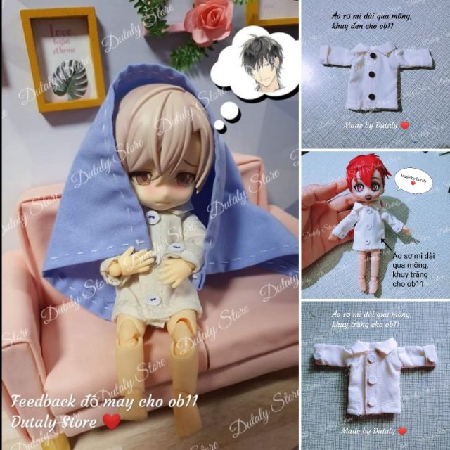 Ob11 - set 06 - Áo sơmi dài trùm mông cho búp bê obitsu 11, ddf, nendoll, UFdoll, ymy