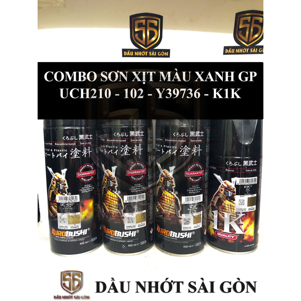 [ COMBO 4 CHAI ] SƠN XỊT SAMURAI MÀU XANH GP UCH210 - 102 - Y3973 - K1K