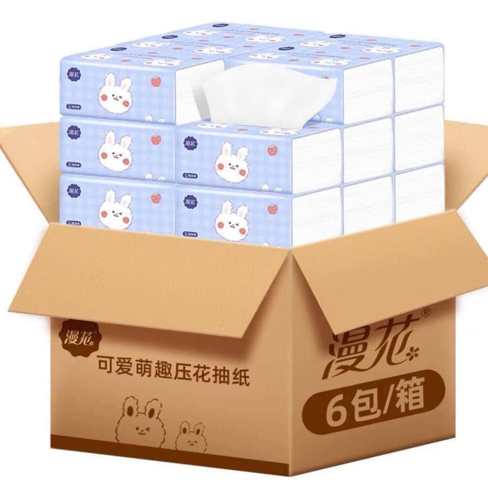 Set 2 gói giấy ăn thỏ cao cấp 1 gói 400 tờ Khăn giấy khô hình Thỏ xanh