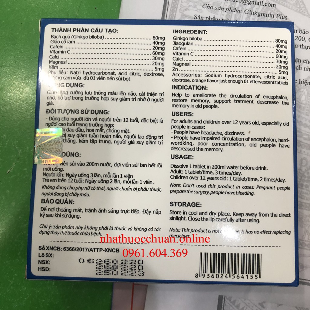 Ginkgomin Plus - Giúp tăng cường lưu thông máu lên não