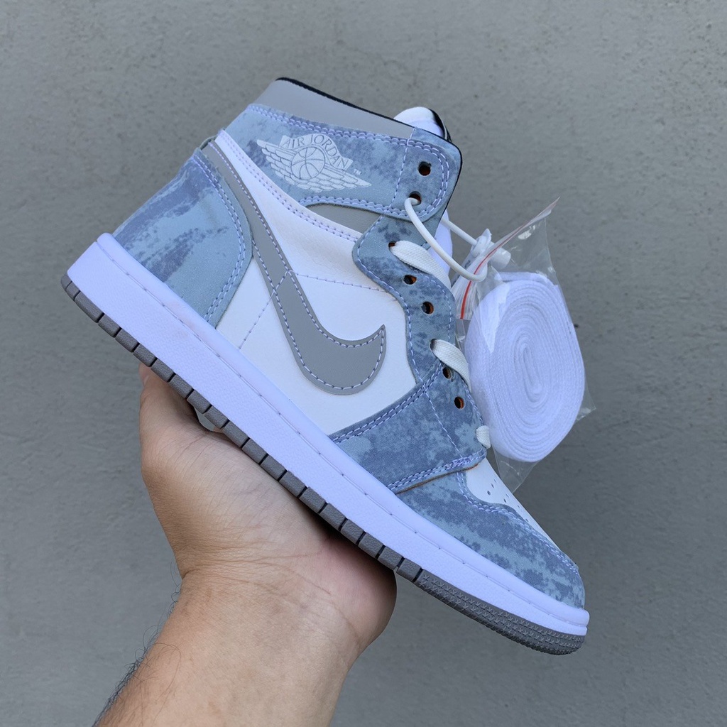 Giày thể thao jhordan 1 cao cổ Hyper Royal xanh nỉ, Giày sneaker JD1 xanh nỉ cổ cao siêu hot