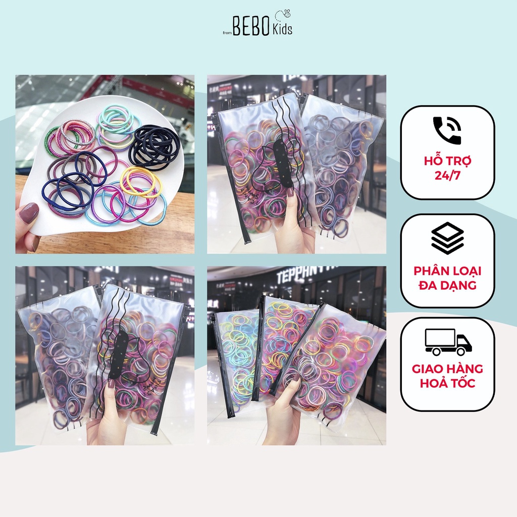 Set 100 Dây buộc tóc, Chun buộc tóc cho bé nhiều màu PK04