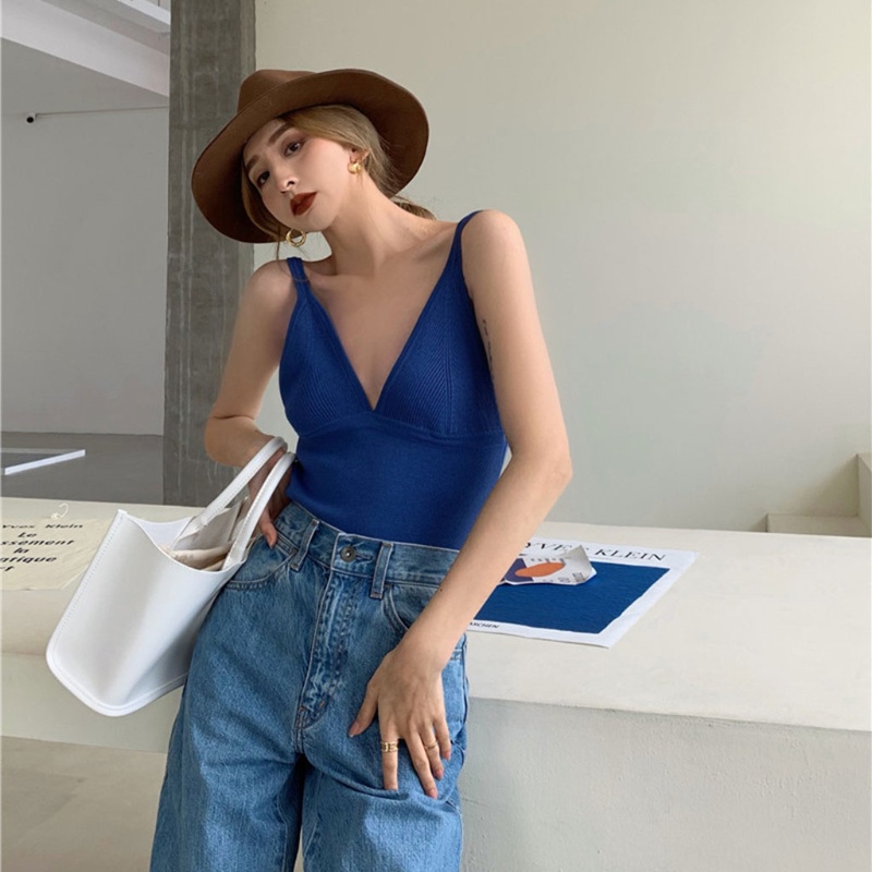 Áo Croptop Dệt Kim Không Tay Cổ Chữ V Khoét Sâu Hở Lưng Màu Sắc Trơn Thời Trang Mùa Hè 10MK Dành Cho Nữ