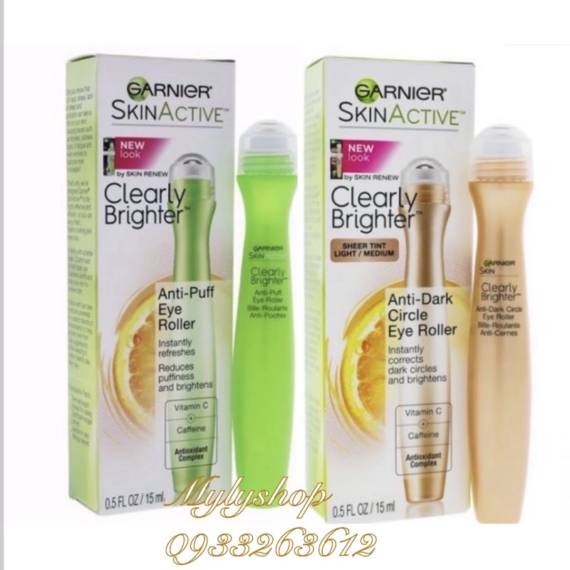 Lăn dưỡng sáng da vùng mắt Garnier Skin Active Clearly Brighter 15ml hàng Mỹ