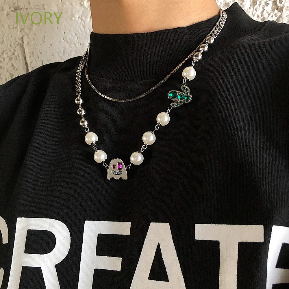 Dây chuyền mặt hình ma có chữ IVORY đính ngọc trai thời trang