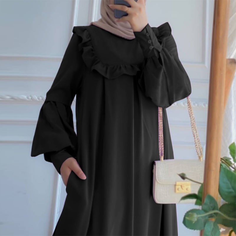 Áo đầm maxi ZANZEA tay dài cổ chữ O phong cách hồi giáo thời trang cho nữ