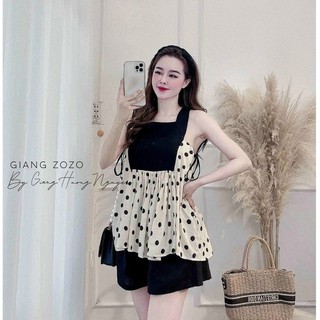 Set áo babydoll chấm bi rút dây 2 bên phối quần đùi siêu cưng (2 màu)