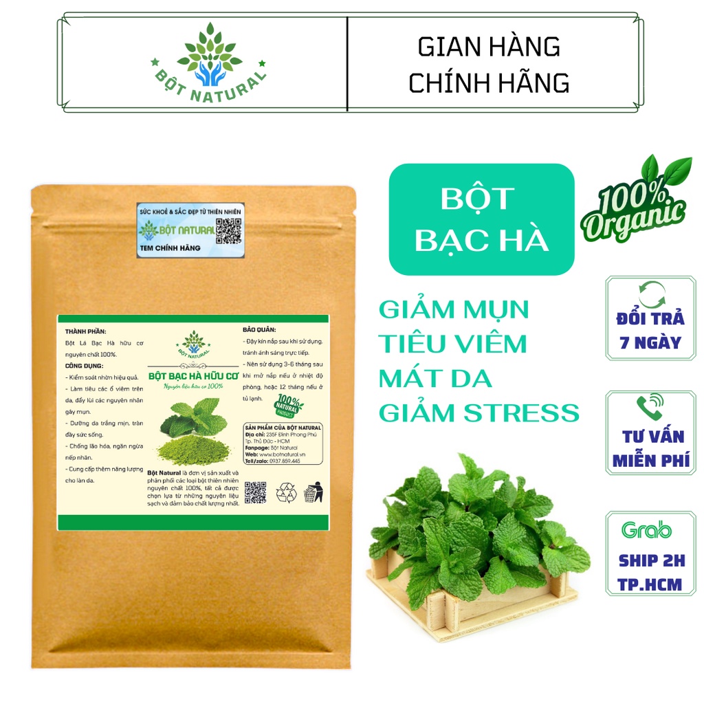 Bột bạc hà nguyên chất 100% 500Gr- giảm mụn, tiêu viêm, sáng da, ngâm chân, thơm miệng | Bột Natural