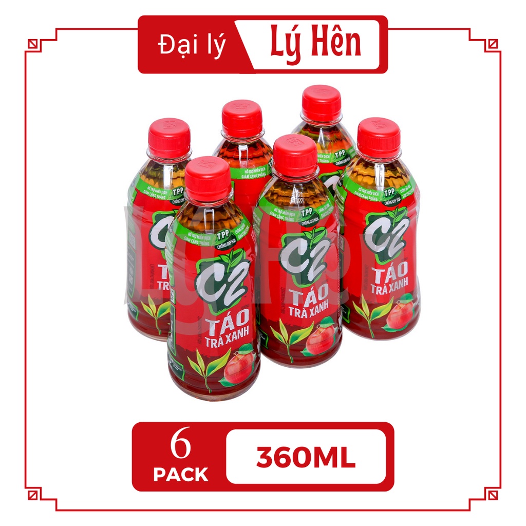 Lốc 6 Chai Trà Xanh C2 Hương Táo Chai Nhựa 360ml Date Luôn Mới