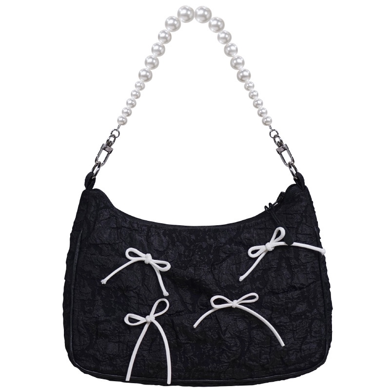 Black folds dark butterfly bag baguette bag pearl portable underarm bag messenger bag