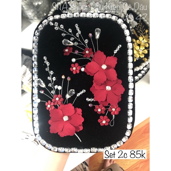 set 2 cài hoa đỏ cô dâu