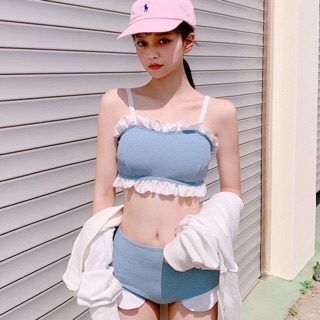 Bikini xanh ngọc viền bèo dễ thương