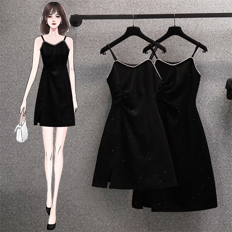 🌸Hàng Order🌸Váy Đầm Bigsize Váy 2 Dây Viền Ngọc Nhún Eo Xẻ Tà Lấp Lánh Sexy🌸Hàng Quảng Châu
