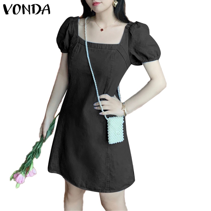 Đầm Vonda tay ngắn cổ vuông thời trang mùa hè phong cách Hàn Quốc cho nữ