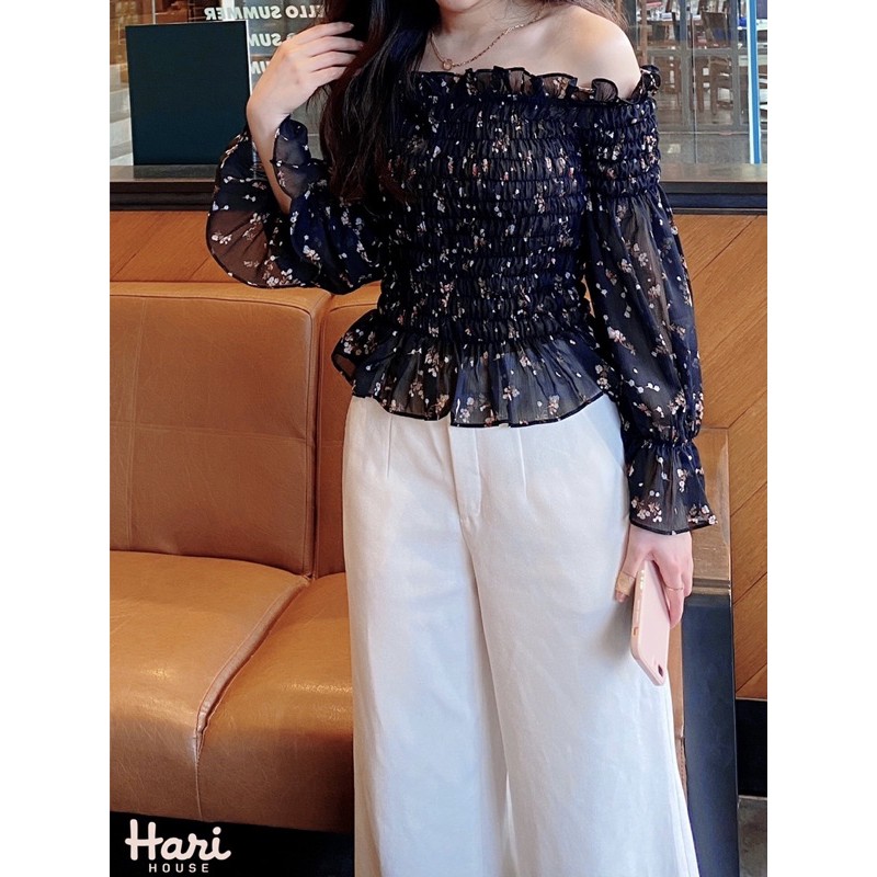 [Thiết kế có sẵn ]Áo hoa trễ vai mùa thu nhập khẩu Hàn Quốc phong cách tiểu thư sang chảnh | BigBuy360 - bigbuy360.vn