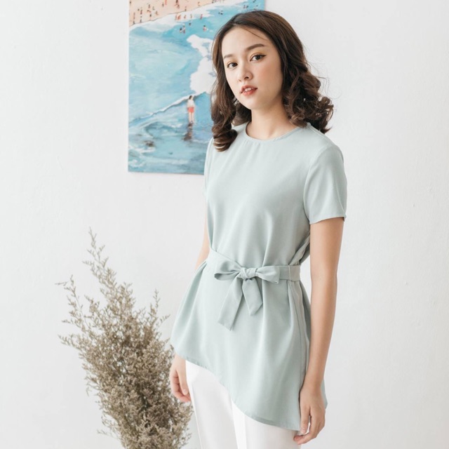Áo sơ mi chéo tà thắt đai s,m,l