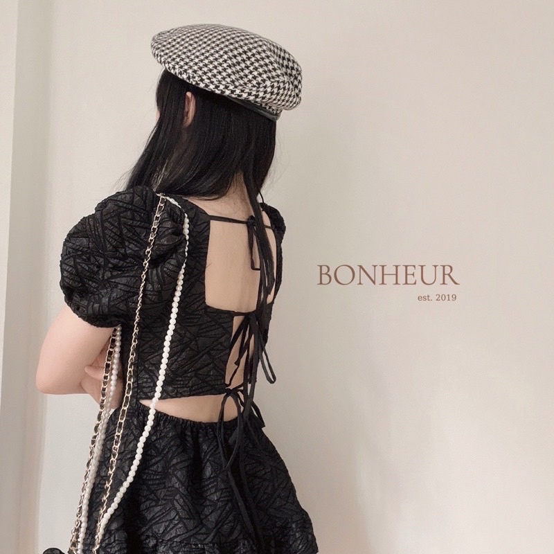 Váy cổ vuông tay bồng cách điệu hở lưng buộc dây cao cấp V02 – ,SKU : >>>🇻🇳 Top1Vietnam 🛒>>> shopee.vn 🇻🇳🇻🇳🇻🇳🛒🛍🛒