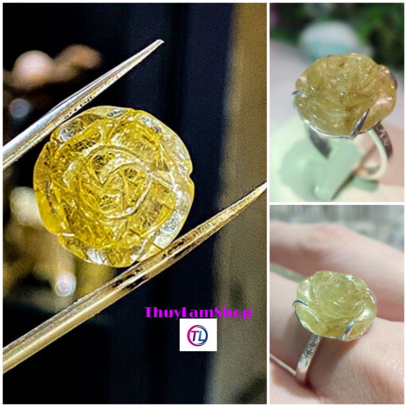 Bông hoa đá tóc vàng làm mặt nhẫn, mặt dây chuyền, giá mặt đá không bao gồm nhẫn