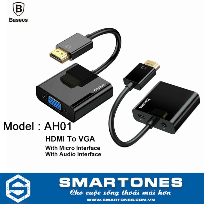 Đầu chuyển Baseus HDMI to VGA 1080P Audio 3.5mm sử dụng cho các loại máy tính , Laptop , PS3, Tivi Box