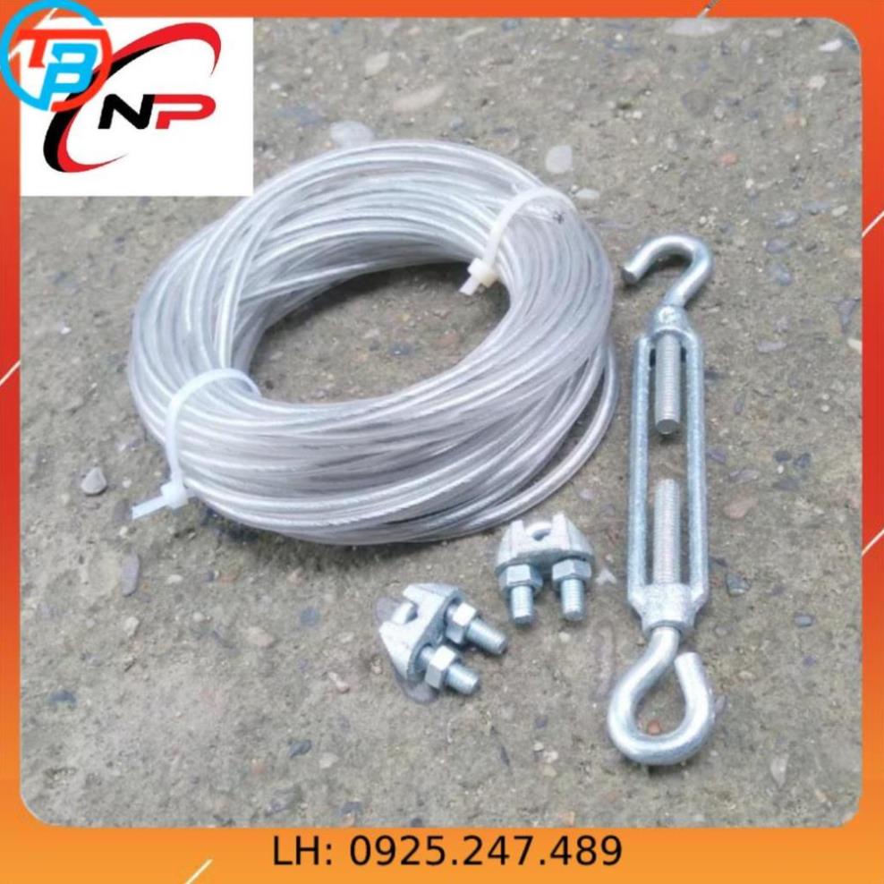 10 Mét Cáp Bọc nhựa 4mm tặng kèm 1 tăng đơ,2 ốc siết cáp.Làm dây phơi quần áo chống hoen rỉ..kimkhinhatphat