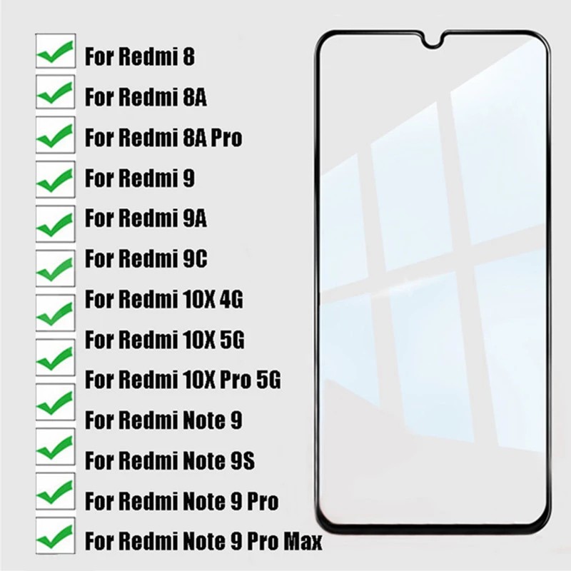 Kính cường lực màn hình cho Xiaomi Mi Redmi Note 5 6 7 8 9 10 8A 9S 9A 9I 9T 10S K20 K30 K40 K30S 5X 6X A1A2 2 3 Prime