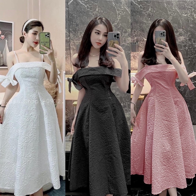 ĐẦM MIDI XỐP TRỄ VAI NƠ